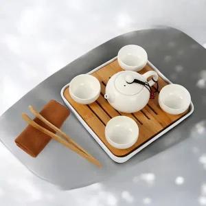 [셀러에이드]게더릭 여행 다도 다기세트 (차판 화이트)