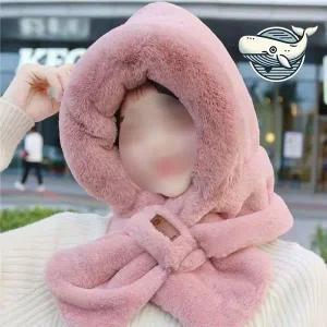 부드러운 털 후드제품 일체형 머플러 귀마개