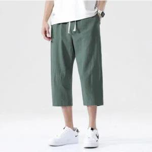 시원하고 가벼운 착용감 남성 허리밴딩 린넨 7부 팬츠 캐쥬얼츄리닝