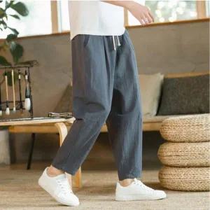 가볍고 시원한 얇은원단 남성 허리밴딩 린넨 9부 팬츠 캐쥬얼츄리닝