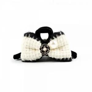 니트 리본 헤어 집게핀 화이트 1P