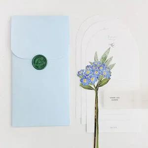 감성 종이꽃 편지지 물망초 3P 실링왁스 편선지 세트 위문편지