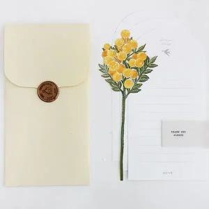 감성 종이꽃 편지지 미모사 3P 실링왁스 편선지 세트 위문편지