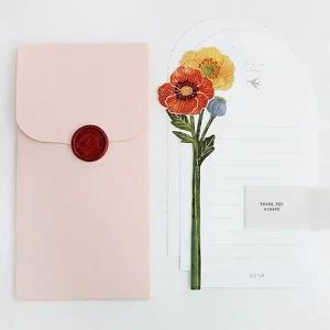감성 종이꽃 편지지 양귀비 3P 실링왁스 편선지 세트 위문편지