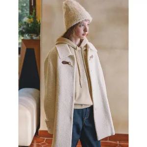 [올리브데올리브](김해점)가죽 장식 부클 하프 코트 OW4WHA58