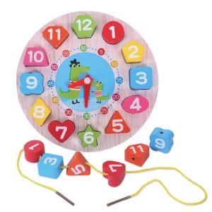 꿀템 실꿰는 원목시계 퍼즐 블럭놀이 악어