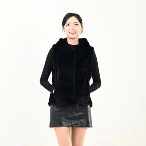 [우진모피](WJ) 코펜하겐 퍼 휘메일 블랙 후드 밍크베스트 국내생산 본사직영