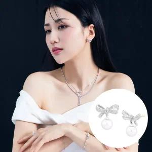 [DIAME][박하선PICK] 보우보우 18K골드 담수진주 랩다이아 귀걸이 FGDPE1303WWLAB