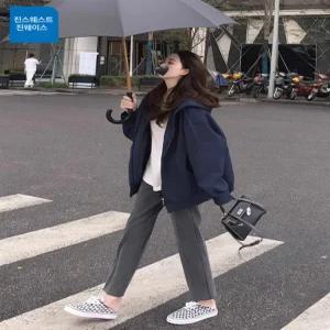 Ardez 여성용 네이비 후드 집업 가을 겨울 두툼한 기모 아우터 신상