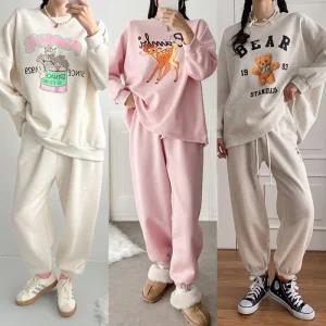 국내제작 여성 겨울 고급 기모 트레이닝세트 맨투맨 조거 일자 츄리닝 오버핏 홈웨어 18종