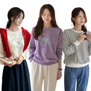 데일리앤 봄신상 기본 베이직 프린팅 스트라이프 맨투맨 롱 티셔츠 모음