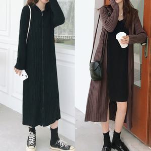 여성 울니트 골지 롱 집업 후드 가디건 원피스 신상 가을 겨울