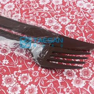 배달 업소 포크 나이프 세트 일회용 포장 브라운 100p