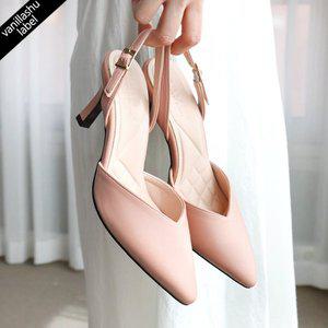 [바닐라슈] 자체제작 뉴 멜라니 V라인 쿠션＆벨트 슬링백힐(7cm)