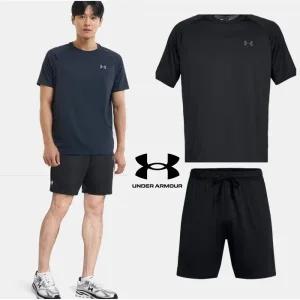 [롯데백화점]언더아머 남성 기능성 반팔 반바지 트레이닝 세트 Tech 티셔츠 7인치 쇼츠 6413-6969-001