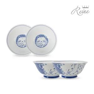 헨느 푸치야옹이 면기 4p 고양이 그릇