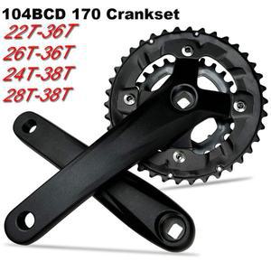 MTB 크랭크셋 더블 체인휠 26T 28T 36T 38T 자전거 크랭크 세트 사각 홀 크랭크 104 64BCD 시마노용 자전거