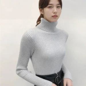 [하프클럽/]여자 포근 도톰 기본 목폴라 골지 티 LDW-TSA-SSIS622-그레이