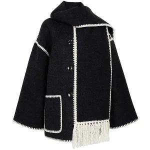 토템 25FW 다크그레이 엠브로이더드 스카프 울 자켓 244 WRO918 FB0292 083