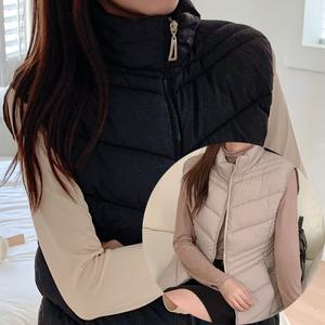 [로즈엘리]3컬러 하이넥 집업 사선라인 패딩조끼