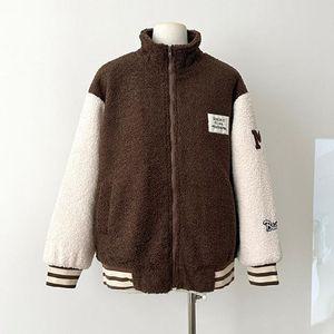 캐주얼 패치 여성 2컬러 배색 야구점퍼 뽀글이 후리스 여성아우터 여성후리스 뽀글이후리스 후리스야구점퍼