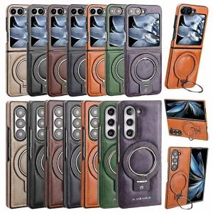 갤럭시 Z플립 Z폴드 6 5 4 3 제트폴드 지플립 맥세이프 호환 마그네틱 메탈 링 거치대 슬림 가죽 케이스