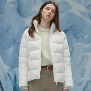 스케쳐스 여성 내추럴 웜 플리스 헝가리 화이트 다운 자켓(아이보리)