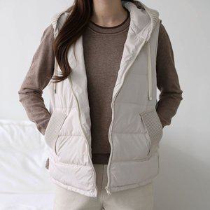 [옷자락]여자 오리털 니트후드 집업 옆트임 겨울 패딩조끼