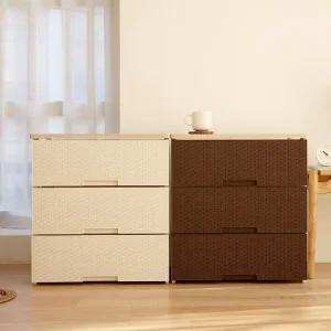 라라 라탄 우드상판 플라스틱 서랍장 3단 수납 정리함