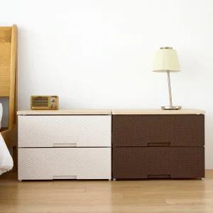 라라 라탄 우드상판 플라스틱 서랍장 2단 수납 정리함