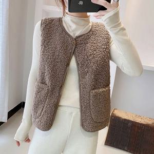 디엘리 단추 뽀글이 조끼 페이크 에코 퍼 베스트 양모 양털 모피 털 사무실 여성 여자 봄 가을 겨울 뽀글이조끼