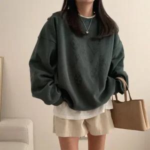 [하프클럽/]신상 꾸안꾸 데일리 캐주얼 박시 양기모 열쇠 하트맨투맨 레터