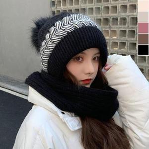 [BZJL8VMV_4C]여자 방울 스타일 니트 모자 목도리 비니