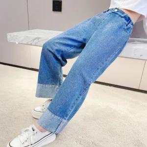 여아 주니어 루즈핏롤업 봄 가을  청바지 초등학생 바지 단품