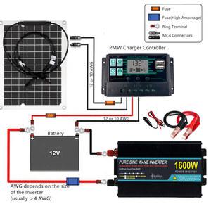 순수 사인파 전력 인버터 및 50W 태양광 패널 60A 컨트롤러 세트, 비상 발전기 시스템, 1600W, 12 V, 24 48
