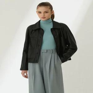 [리오벨]25 봄  FAUX 레더 블루종 자켓