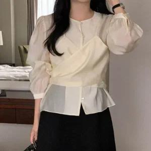 [휴드]메텐르 뷔스티에 슬리브 셔츠 3color