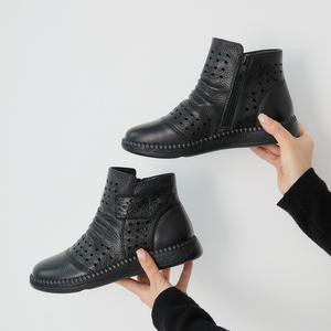 천연소가죽 로엘 플랫 앵클부츠 3cm