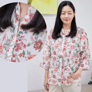 우븐 텐셀 브이넥 티셔츠 / 24SS38 / 봄 블라우스 / 빅사이즈 / 엄마옷 / 할머니옷 / 실버다이아몬드