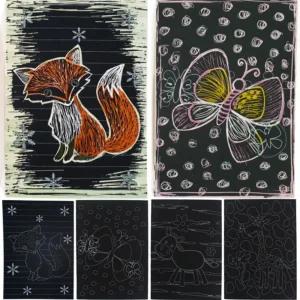 스크래치 그림카드 4종세트 북 스크래치카드 종이 스크레치 도안 색칠공부 스케치북 아트 보드