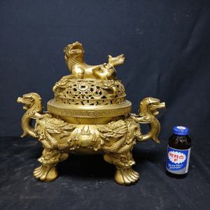 금도금 대형 해치문 금룡향로 길이30cm, 높이33cm 단초마을 골동품/수집품/앤틱