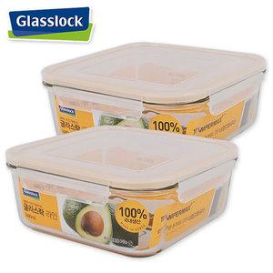 글라스락 정사각라인 2600ml-2개 밀폐용기 김치통 내열강화유리 냉장고보관용기 유리찬통 전자렌지그릇