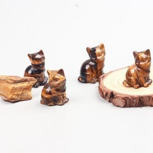 힐링소품,천연 원석손으로 새겨진 호랑이 눈 미니 새끼 고양이 천연석  보석 입상 크리스탈 공예 차크라 가