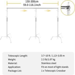 [누리사진관]Selens 조절식 백드롭 스탠드, 수평 바, 스테인레스 스틸, 텔레스코픽 크로스바, 최대 길이 3m