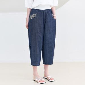 [WPBG]항아리핏 체크 배색 포켓 배기 데님 팬츠_2color