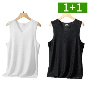 [1개+1개] 메쉬 남자 나시 민소매 티셔츠 여름 기본 브이넥 런닝 쿨링 냉감 무지 남성 티