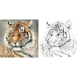 민화 호랑이 그리기 정면 얼굴 액운방지 암수 그림 인테리어 원목 diy 호걸 풍수 벽걸이