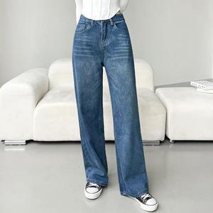 여성 데일리 미디엄블루 하이웨스트 일자 데님