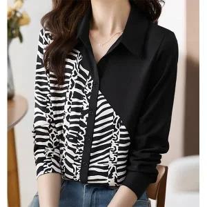 [하프클럽/패션]사선지브라투톤 셔츠블라우스 25D6FACA