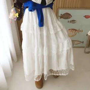 에펠 플라워자수 시스루 펀칭 캉캉 A라인 롱 밴딩 하이웨스트 스커트 (속치마) (2color)